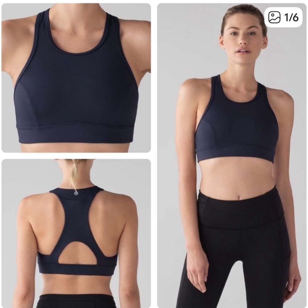 lululemon athletica pace perfect Classic Black Sports Bra with cellphone pocket